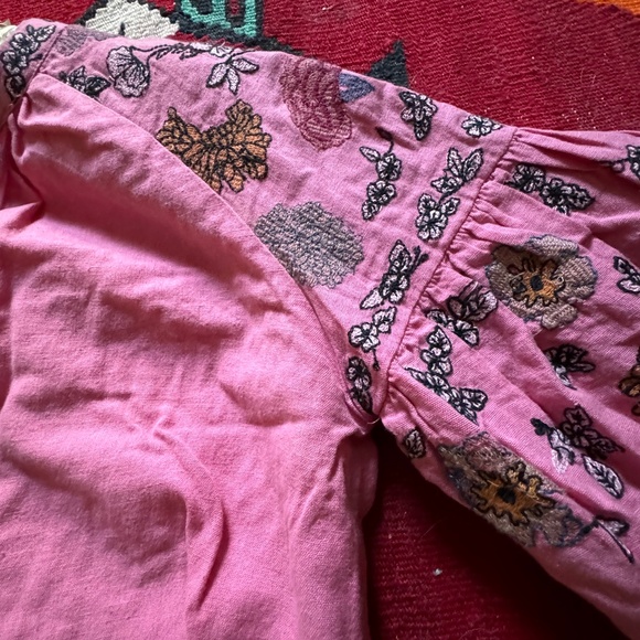 Adorable Vintage Pink Embroidered Floral Balloon Sleeve top/ jacket, size small - Picture 7 of 10